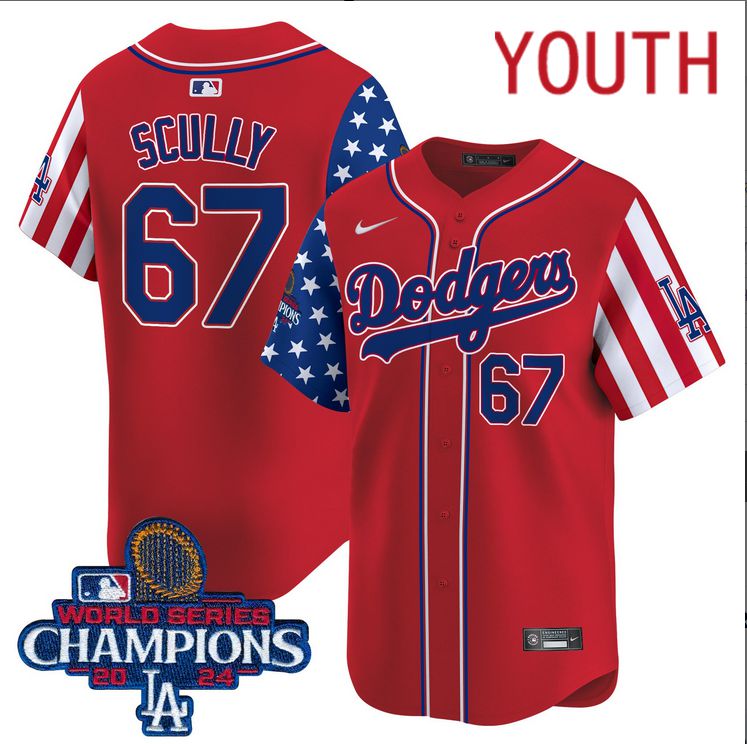 Youth MLB Los Angeles Dodgers 67 Scully American Style red 2024 World Series Champions Limited Jersey